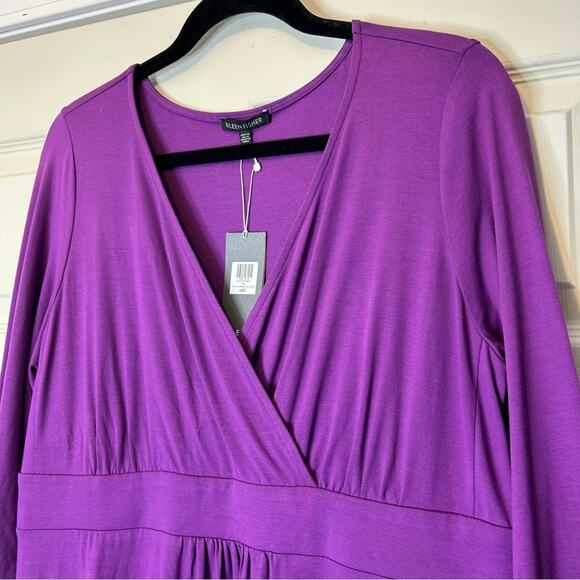 Eileen Fisher V-Neck Surplice Dress Fig Purple Viscose Jersey NWT Size Large - Picture 7 of 8